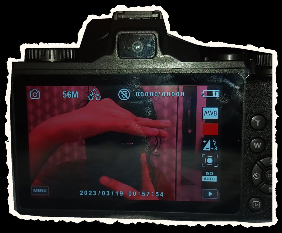 A camera screen framing a self portrait