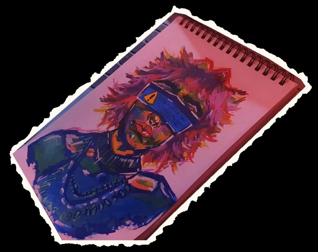 A colourful anime painting in a sketchbook