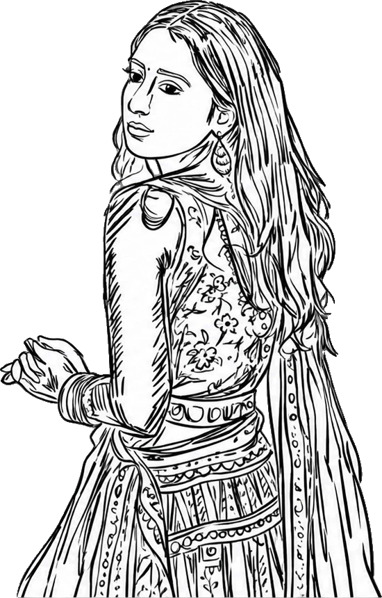 A line drawing of Khushi
